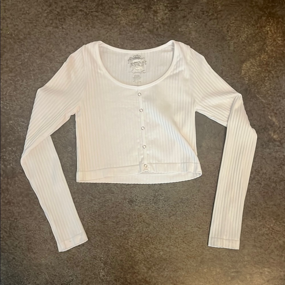 White Ribbed Cropped Button Down Shirt XS/S
